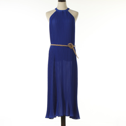 High Quality Belt Skirts Pleats Long Dress