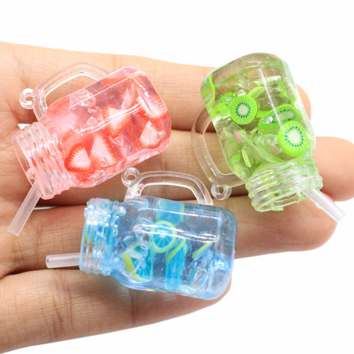 High Quality Resin Fruit Drink Bottle Charms Dollhouse Miniature Drink Bottle Pendants For Earring Keychain Jewelry Making DIY