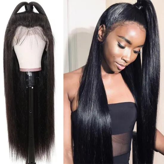 10a grade 30 40 Inch Brazilian Peruvian Hd Transparent Lace Front Wigs Super Double Drawn Bone Straight Wig