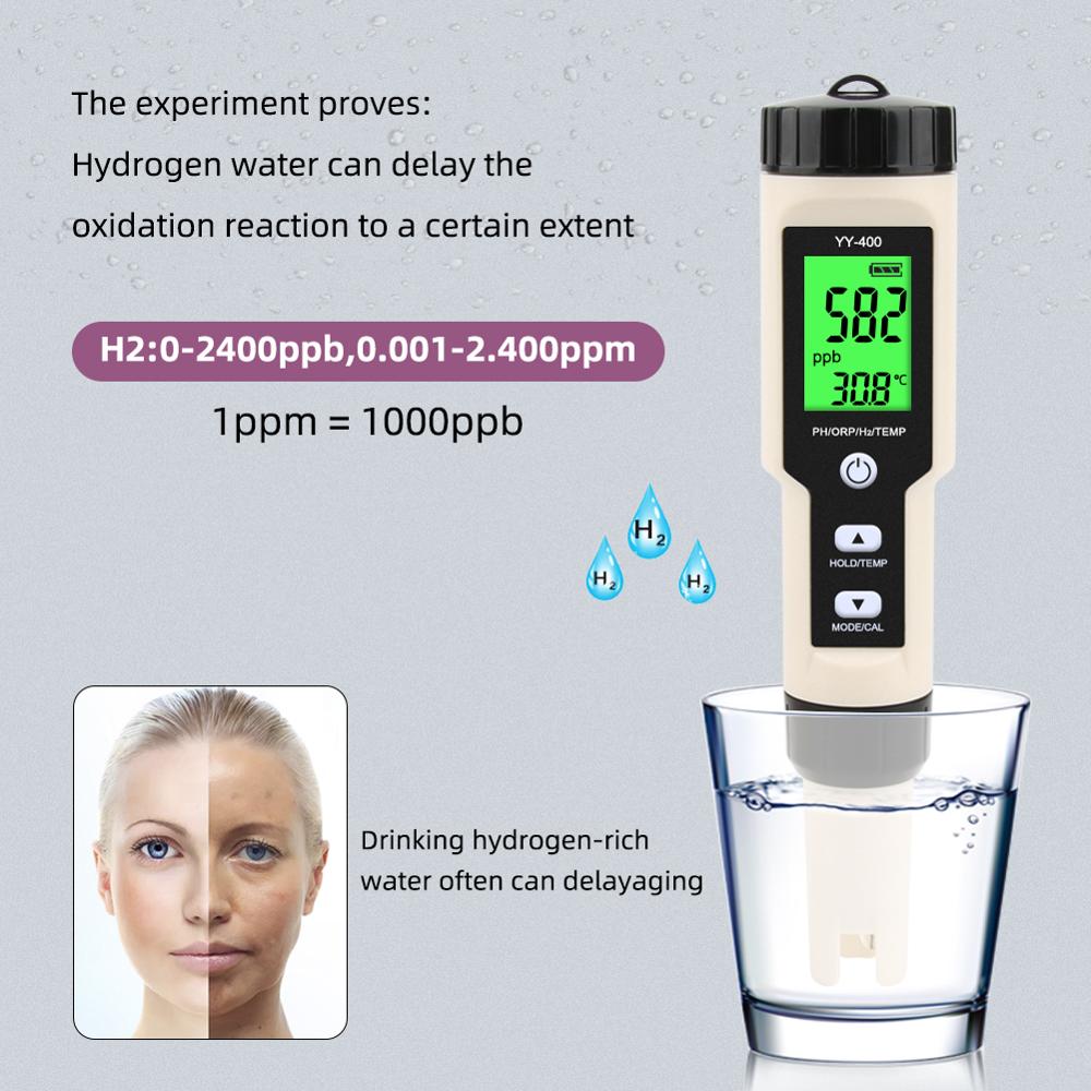 Yieryi 4 in 1 YY-400 PH/ORP/H2&TEM meter digital hydrogen ion concentration tester for aquarium, swimming pool, drinking water