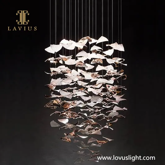 Light luxury paper-shaped chandeliers Shopping mall hall creative chandeliers Hotel large-scale project chandeliers
