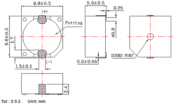 9.6x5mm SMD Magnetic Buzzer 3V 85db 30mA 2700Hz