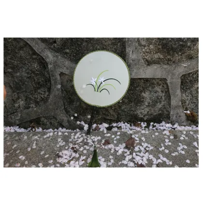 Handmade Suzhou Embroidery Dance Fan with Ancient Style Orchid Grass Pattern: A Unique Flower Embroidery Group Fan for Children