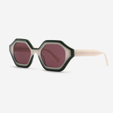 Hexagon and irregular Dimensional acetate Female Sunglasses