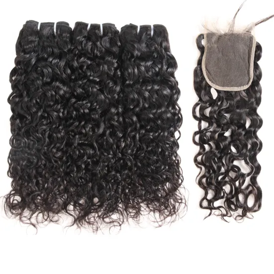 Wholesale Raw Virgin Indian Hair Water Wave Human Hair Weave Bundles With Lace Frontal Closure
