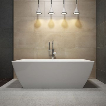 White 1700 Rectangular Acrylic Freestanding Soaking Bathtub Back to Wall with Stainless Steel Overflow