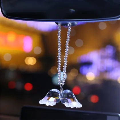 Crystal Angel Wings Car Pendant with Beaded Chain