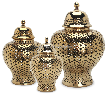 Wholesale Wedding Decor: Gold Hollow-Out Ginger Jars & White Ceramic Sets with Silver Accents