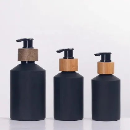Matte Black Glass Lotion Bottle Bamboo caps