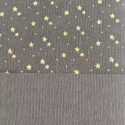 Gold Star Foil Print Warp Crepe Fabric