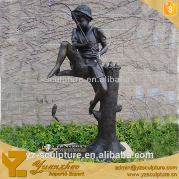 Bronze Sculpture Of Boy Fishing for garden decoration