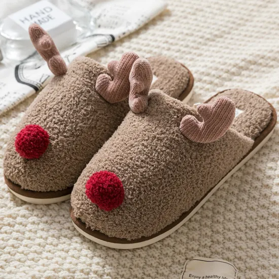 Men Women Slippers Winter Warm Moose Cartoon Cute Flip Flop Shoes Couple Home Fashion Non-slip Flat Indoor Casual House Slides