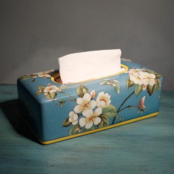 Ceramic Rectangular Tissue Box Cover with Retro Decor - Bathroom Accessory