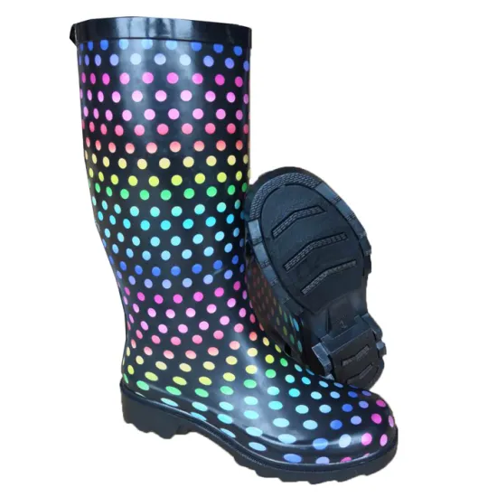 Colorful Polka Dot Rubber Mid Calf Rain Boots for Women