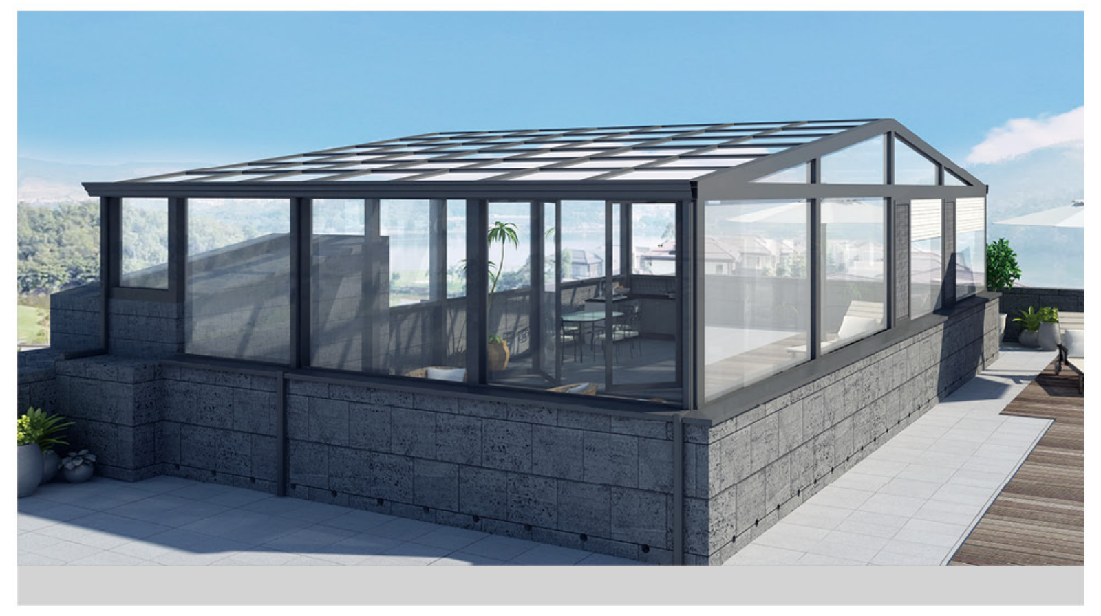 Strong structural aluminum profiles used in building a large commercial sunroom