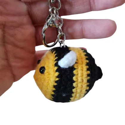 Cotton Little Bee Crochet Keychain Handmade Amigurumi