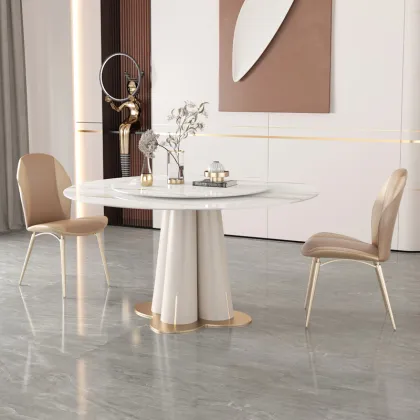 Modern Minimalist Luxury Rock Slab Round Dining Table with Turntable