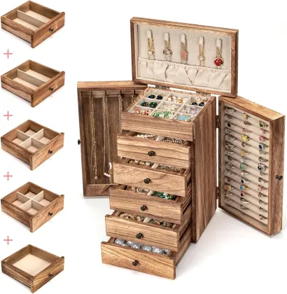 Modern Vintage Solid Wood Jewelry Box - Storage for Rings, Bracelets & Necklaces