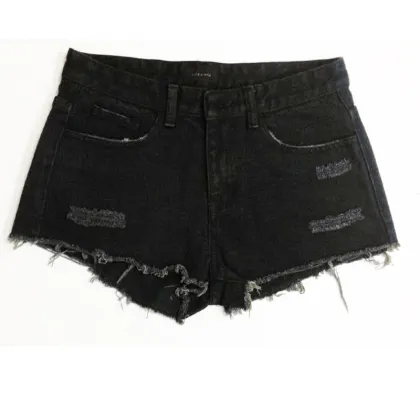 Lady short jeans zipper crotch pants black women Denim Shorts