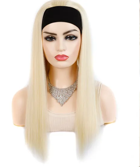 Wholesale Long Light Blonde Straight Scarf Colorful Turban Wigs Heat Resistant Cheap Synthetic Hair Wigs Headband Wigs For Women