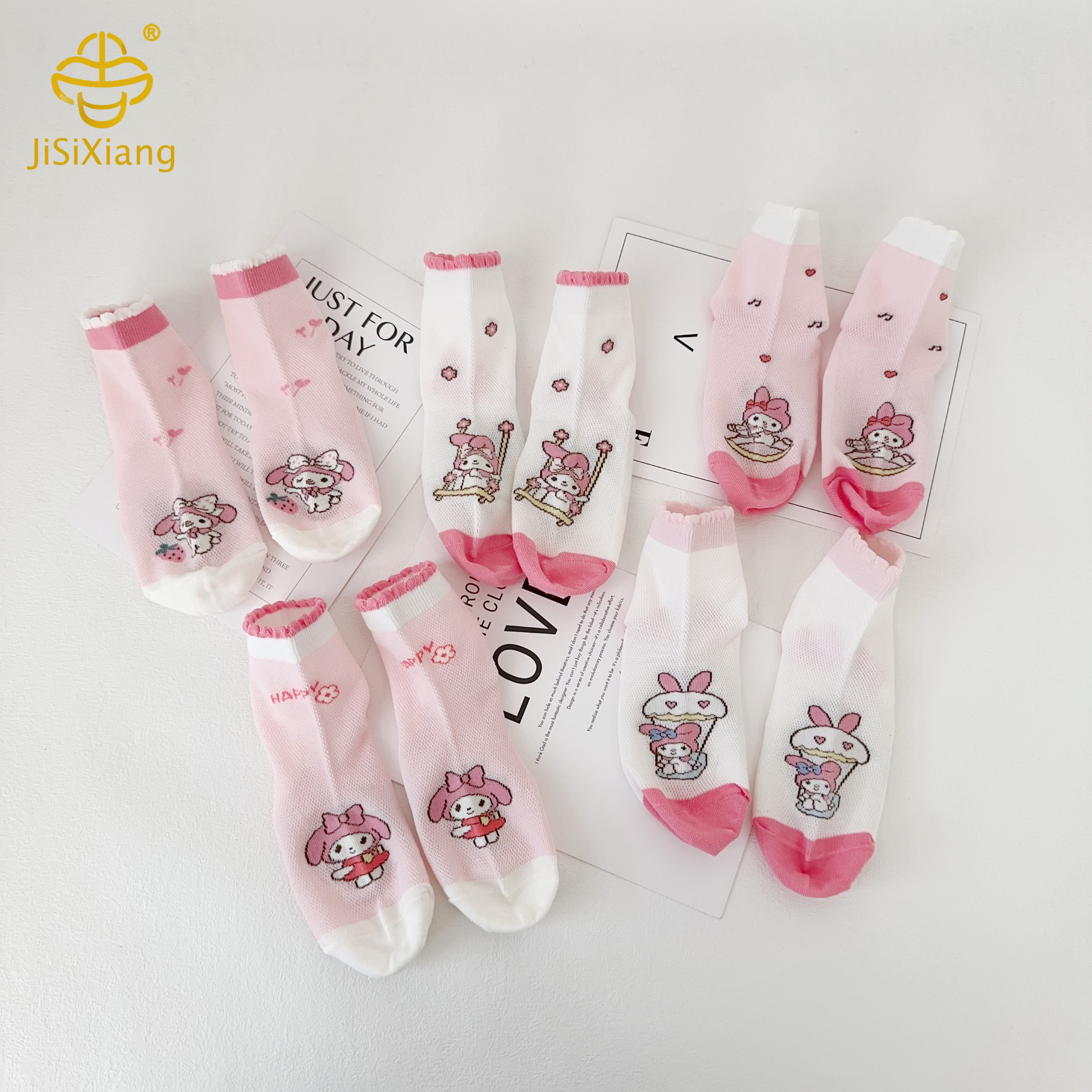 Cartoon Melody Short Socks for Girls Pink Sock