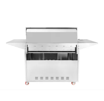 Family standing BBQ grill