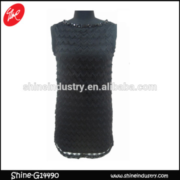 Hot black lace neckine sequins sleeveless women's skirt