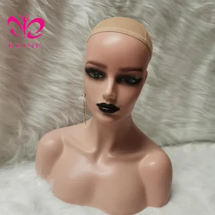 REINE Realistic Mannequin Head with Shoulders PVC Mannequin Head with Shoulders for Wig Female Mannequin Head and Bust