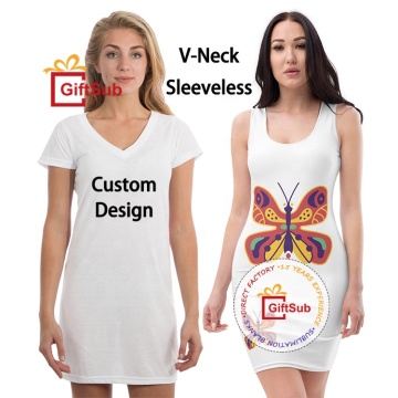 High-Quality Sublimation Blank Women's Summer Dress: 100% Polyester, Pastel Colored, V-Neck, Short Sleeve T-Shirt Dress