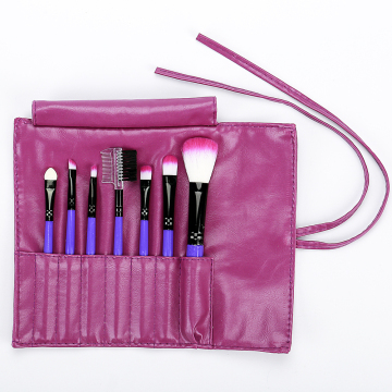 Purple PU bag with 7 make up brushes