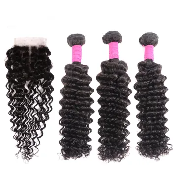 Wholesale Top 8A Malaysian Deep Wave Virgin Hair Bundles 3Pcs Lot With Silk Base Top Closure Free Shipping