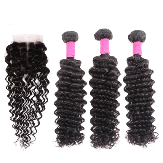 Wholesale Top 8A Malaysian Deep Wave Virgin Hair Bundles 3Pcs Lot With Silk Base Top Closure Free Shipping