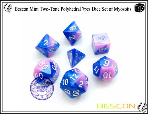 Bescon Mini Two-Tone Polyhedral 7pcs Dice Set of Myosotis-1