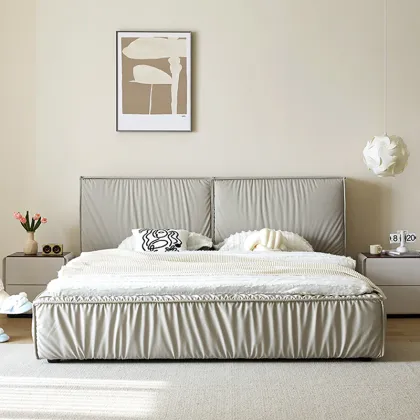 Queen bed frame modern fabric leather
