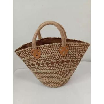 2021 big volume handle diagonal webbing straw bag