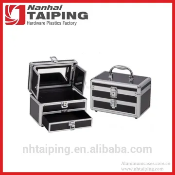 Black Aluminum Makeup Box Beauty Case with Drawers Cosmetic Case with Mirror
