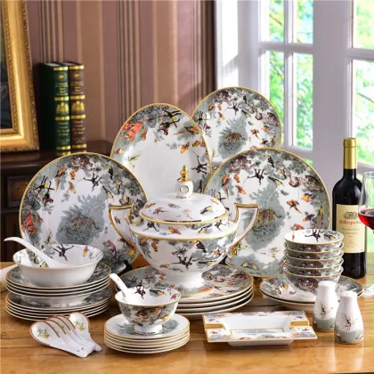 Equator Jungle Series 58Pcs Western Ceramic Bone China Tableware Set