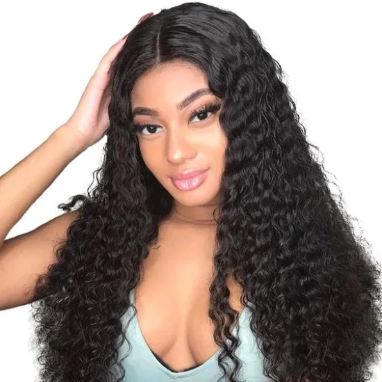 Wholesale Unprocessed 150% Density 100% Virgin Brazilian Human Hair Deep Wave Lace Front Wigs For Black Woman