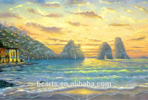 Fascinating sea beach oil painting , sunset landscape oil painting