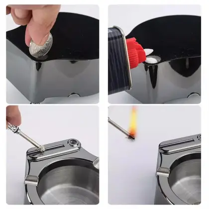 Retro Metal Ashtray with Ten Thousand Match Lighter - Smokeless Storage Holder