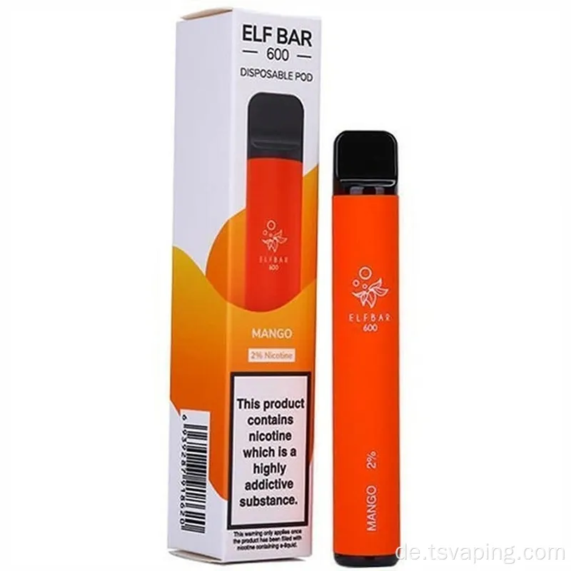 Einweg -E -Zigarette 2 ml Mehrere fruchtige 600 Puffs