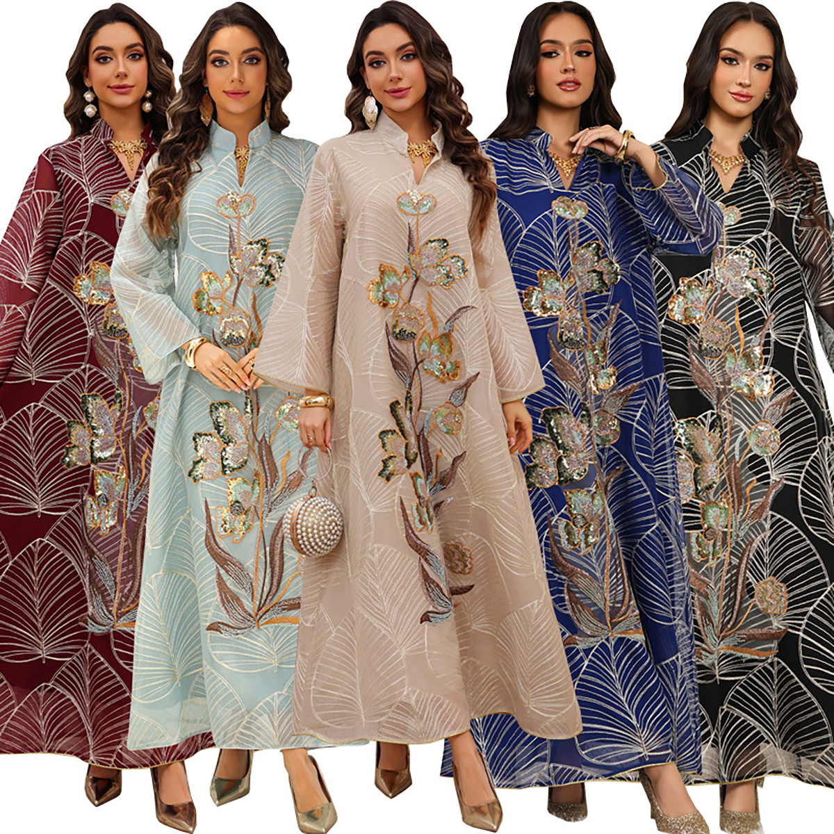 Floral Embroidered Abaya with detailed all-over embroidery