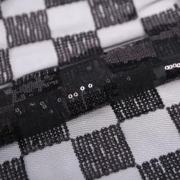 2021 Hot Sale Polyester Mesh Net Embroidery Grid Tulle Fabric with Tassels for Dress