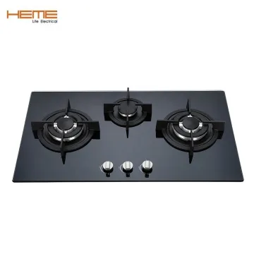 Black Tempered Glass Built-in Gas Hob with Brass Burner