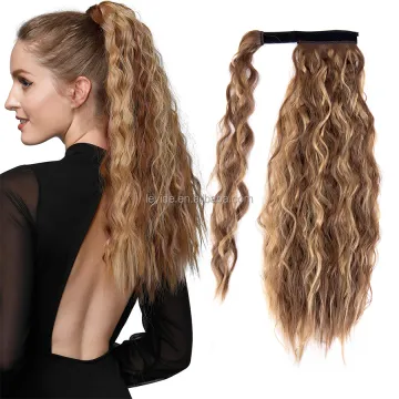 AliLeader 22" Heat Resistant Fiber Long Curly Clip In Hair Ponytail Wrap Around Hairpiece With Combs Synthetic Hair Pony Tail