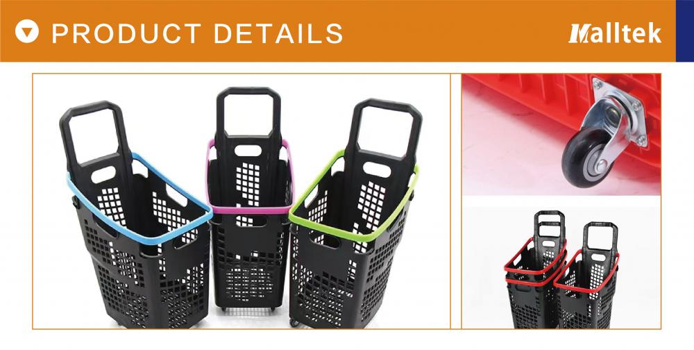 New Design Plastic Rolling Supermarket Shopping Basket