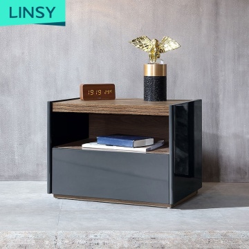 Linsy Modern Black Wooden Nightstand for Bedroom Storage