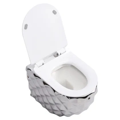 Silver Rimless Wall Hung Bathroom Toilet Bowl