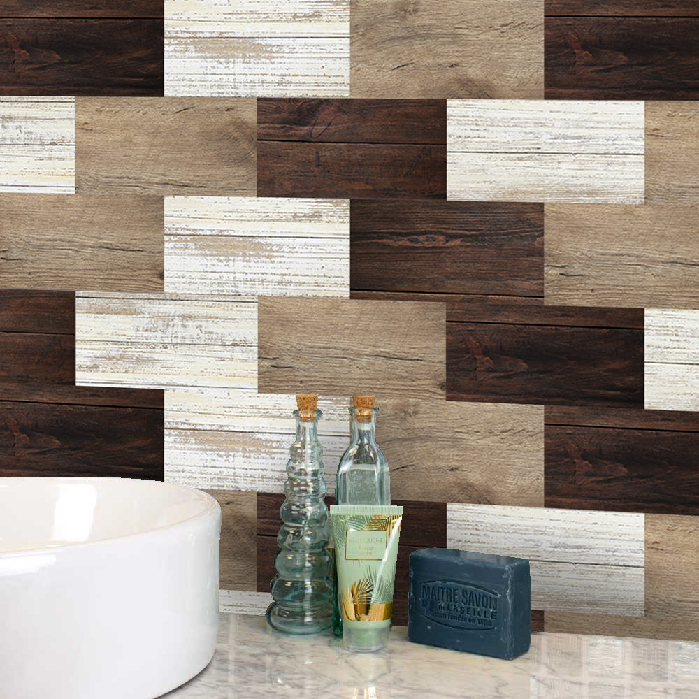 Funlife® 20X10cm Mixed Color Wooden Wall Sticker Self-Adhesive Peel & Stick Tile Stickers for Kitchen Backsplash Bathroom Floor