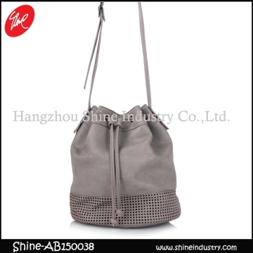 fashion shoulder bag/latticed pu bucket bag/mesh women handbag